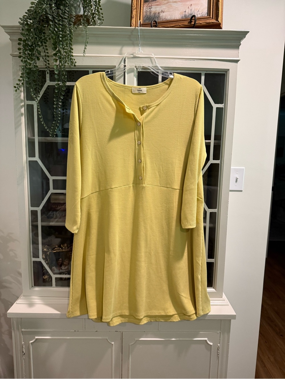 entro Soft Yellow Ribbed Henley Tunic
